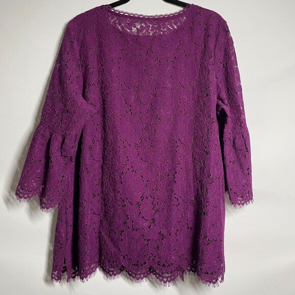 Isaac Mizrahi Live Womens Plum Purple 3/4 Bell Sleeve Crochet Lace Blouse Top 1X - Picture 2 of 11